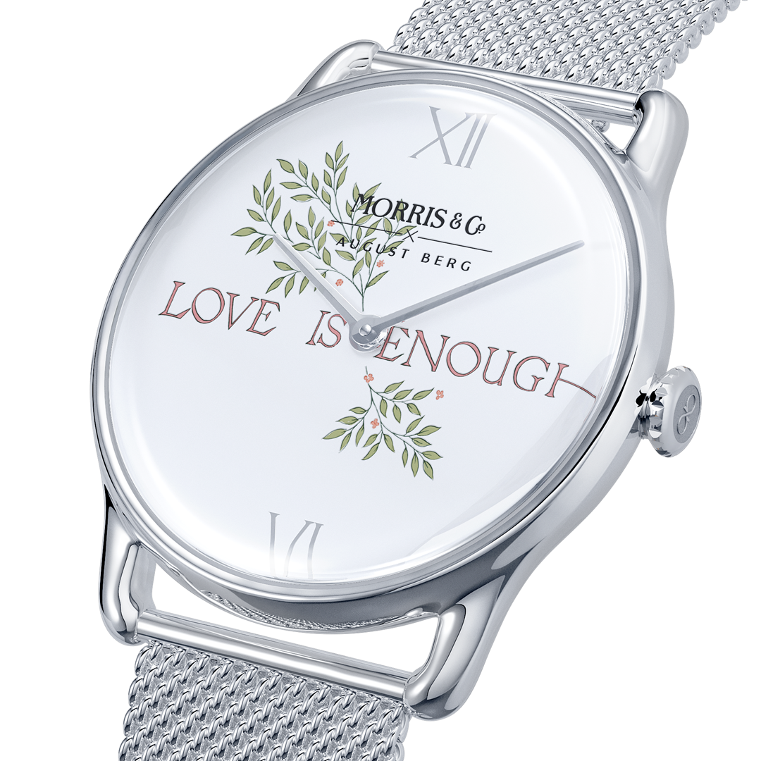 Pure Silver Love Is Enough Gift Set 38mm | Silver Mesh Strap & Grey Perlon Strap - August Berg