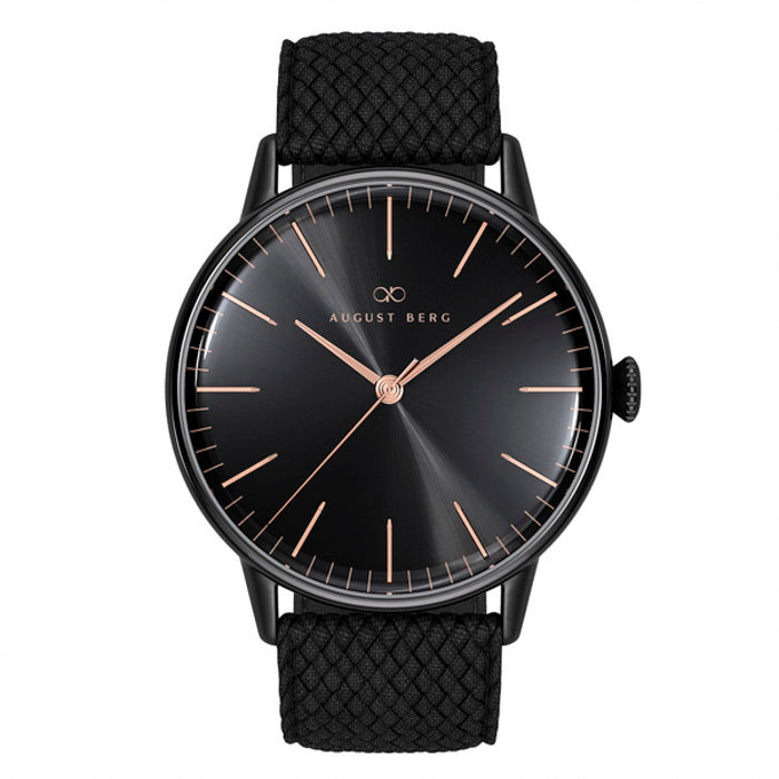 Black Dial Watch With Black Perlon Strap August Berg