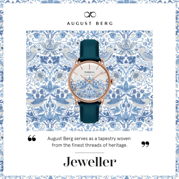 New Simply Strawberry Thief | Woad Blue Italian Leather | Rose Gold (2023) - August Berg