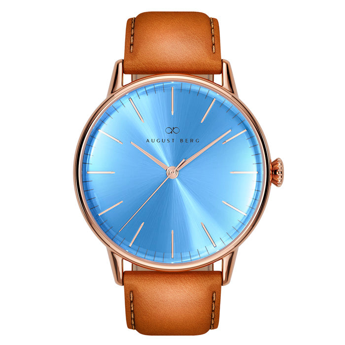 Sky Blue Rose Gold Light Brown Leather - August Berg