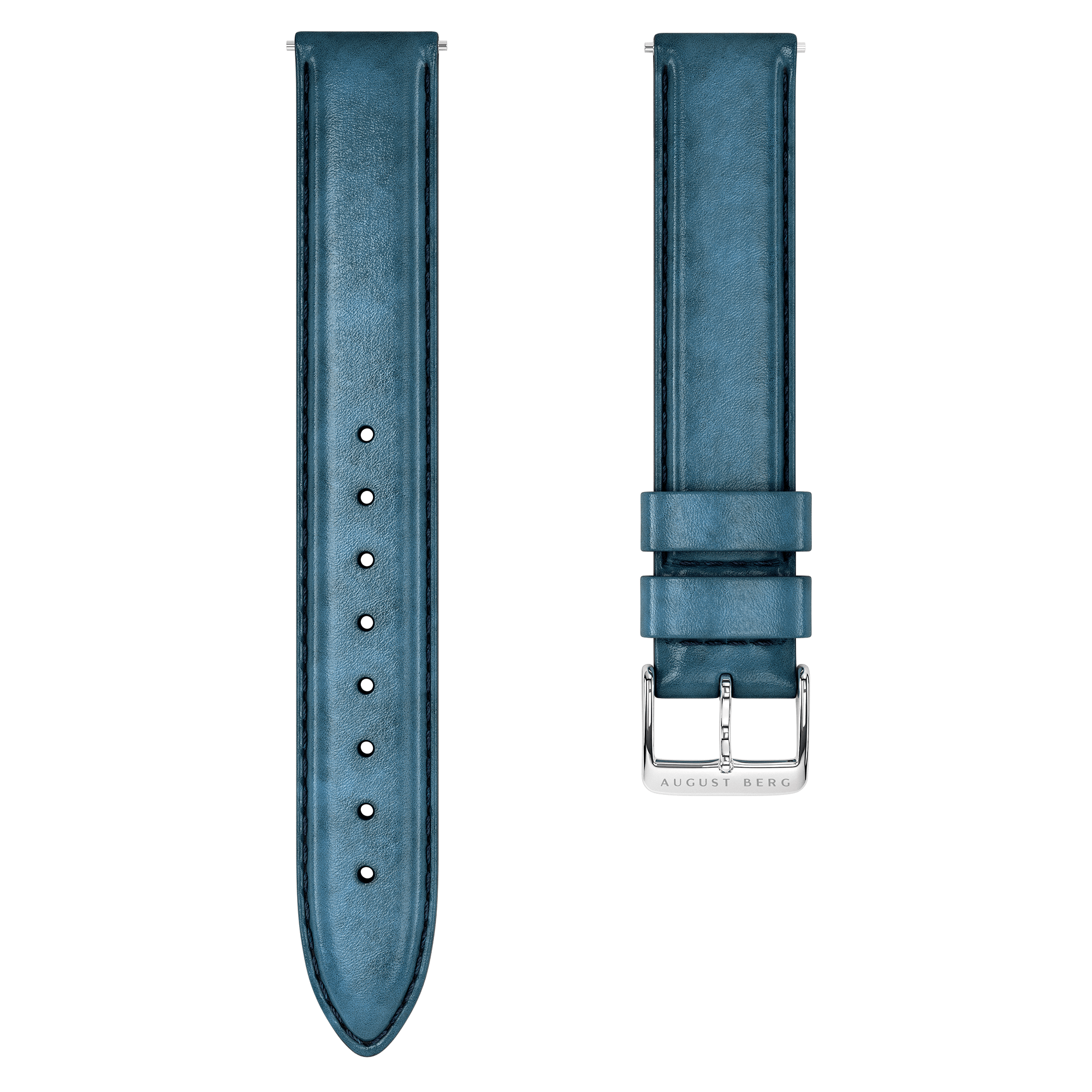 Dark Blue Leather Silver Buckle Strap - August Berg