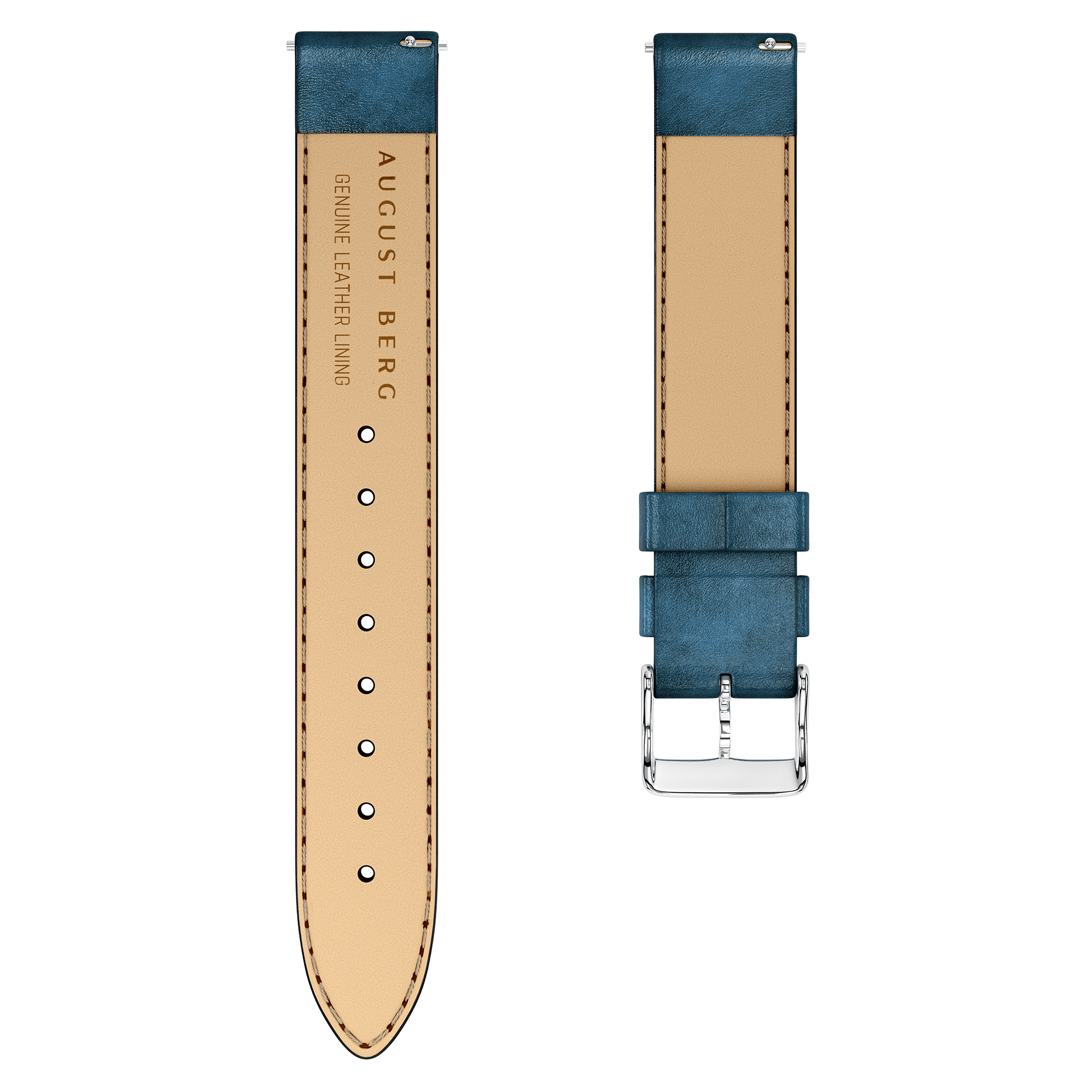 Dark Blue Leather Silver Buckle Strap - August Berg