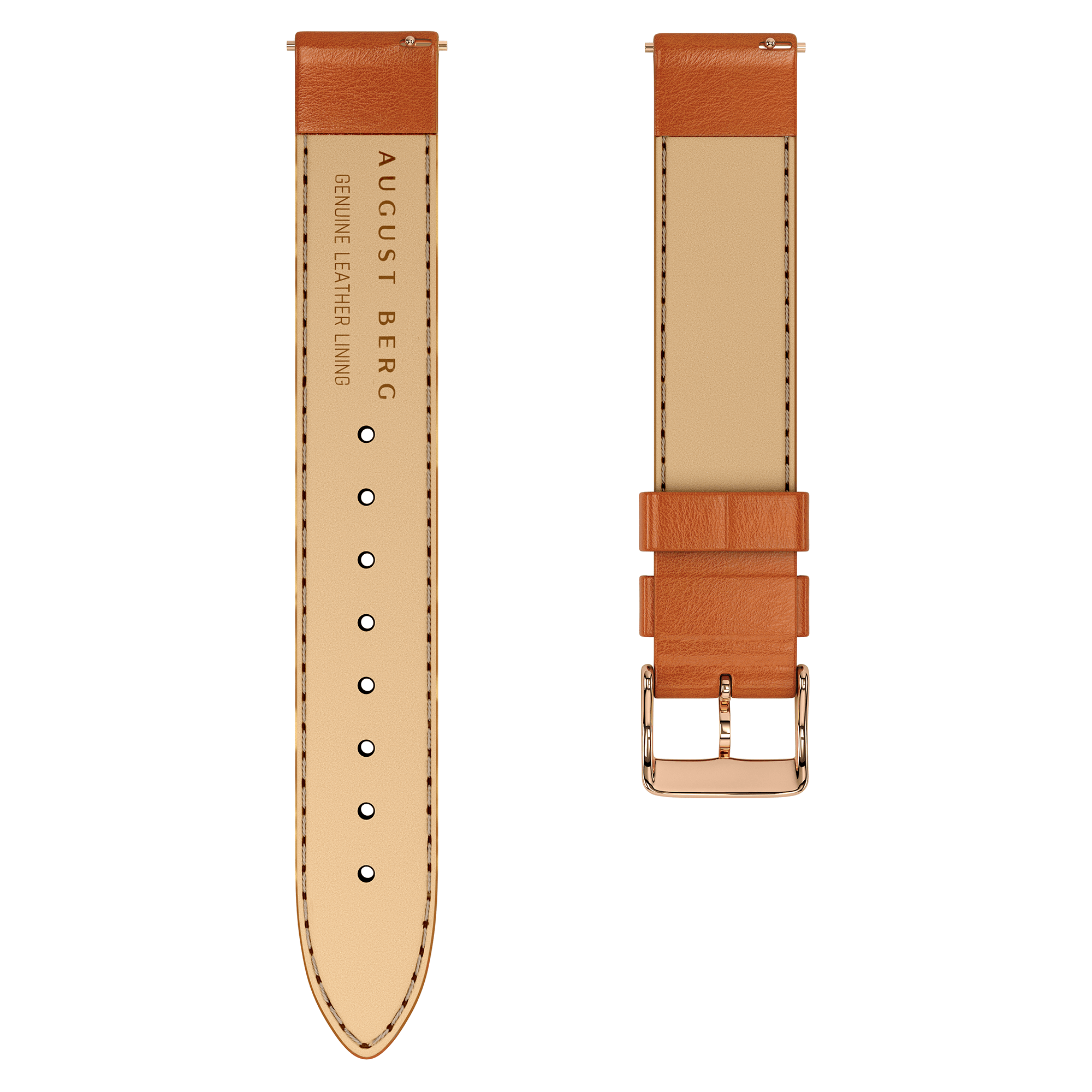 Light Brown Leather Rose Gold Buckle Strap - August Berg