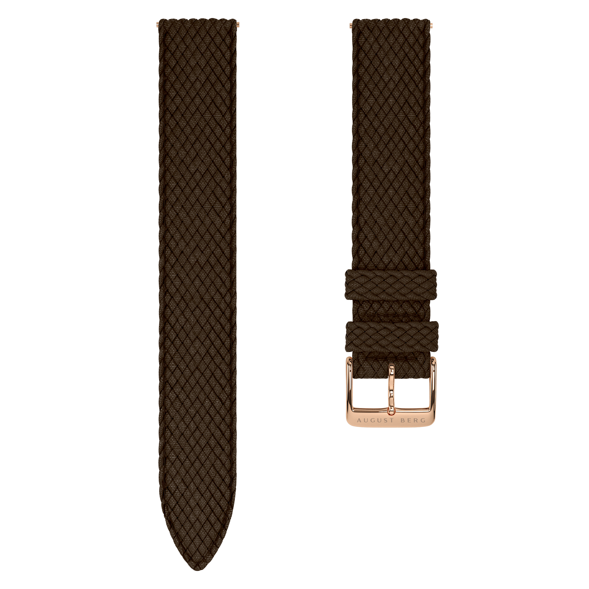 Dark Brown Perlon Rose Gold Buckle Strap - August Berg