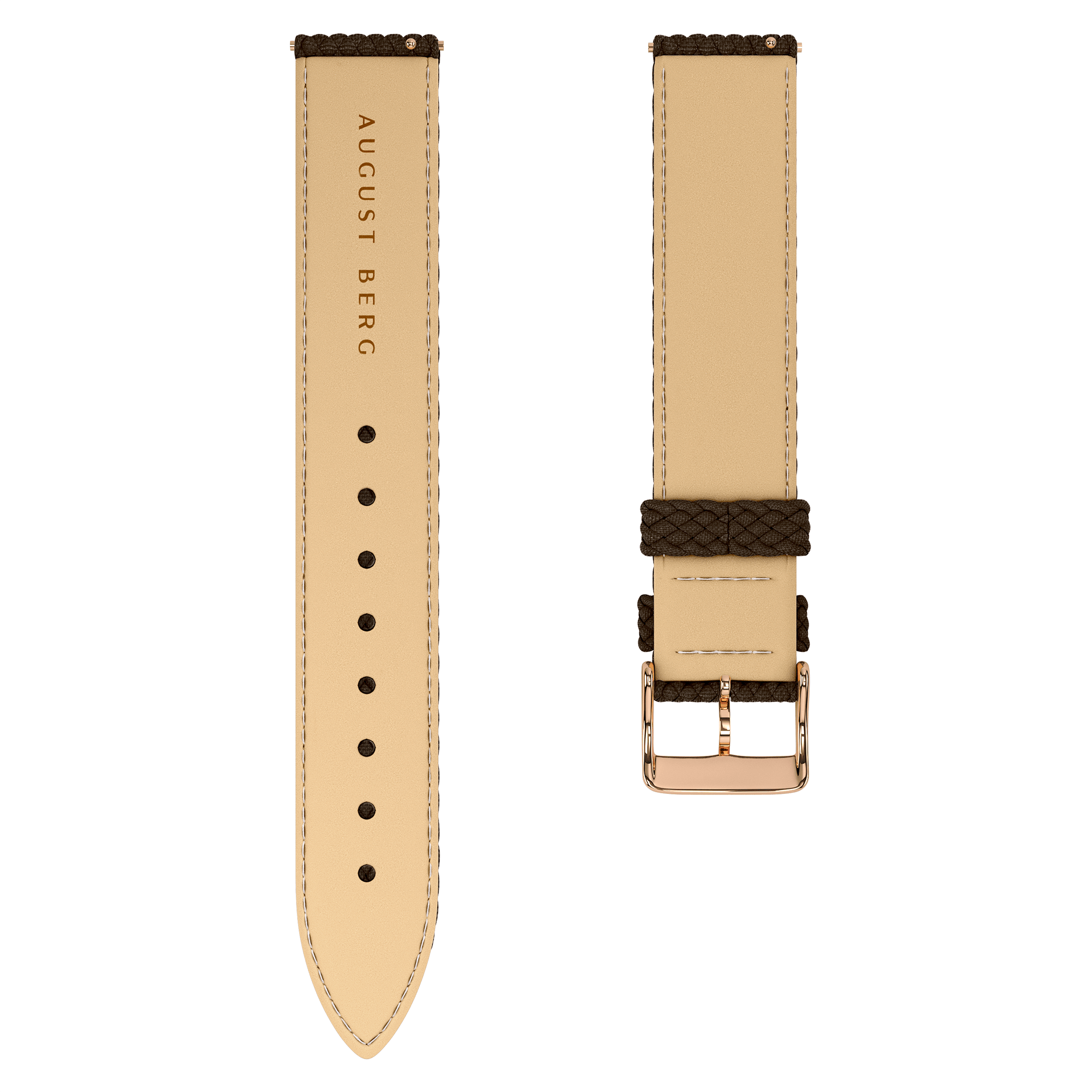 Dark Brown Perlon Rose Gold Buckle Strap - August Berg