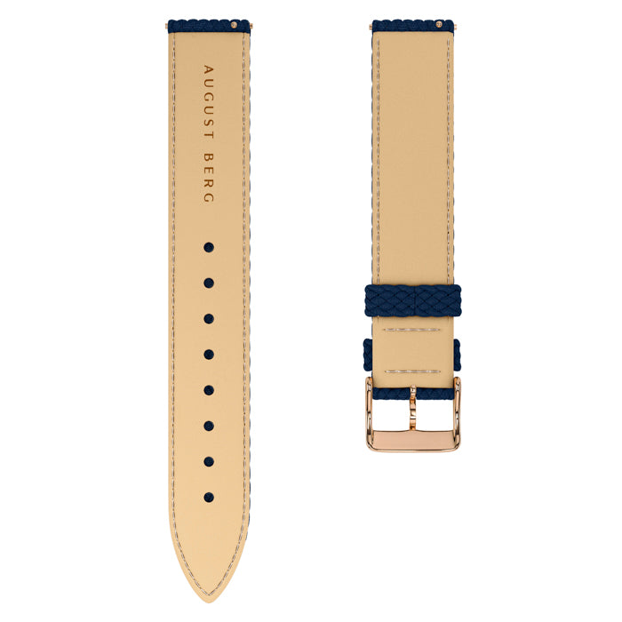 Deep Blue Perlon Rose Gold Buckle Strap - August Berg