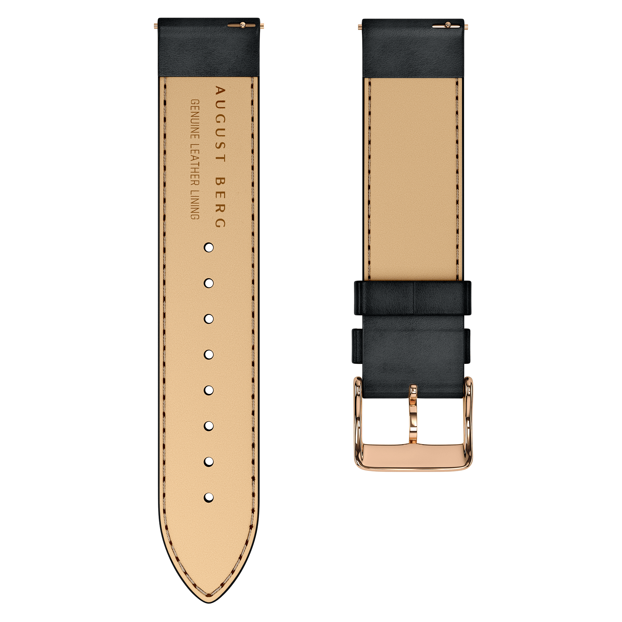 Black Leather Rose Gold Buckle Strap - August Berg