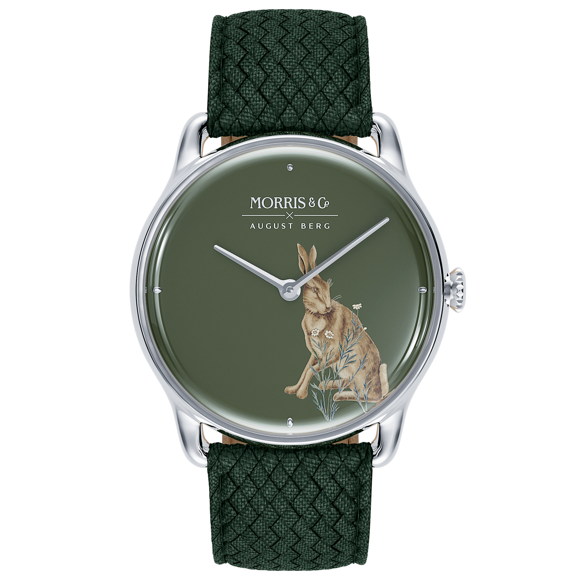 Morris & Co. Crimson Silver Forest Hare | Green Perlon-Watches-August Berg Official Site