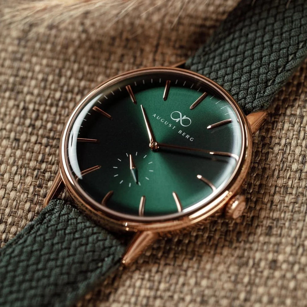 Green Dial Rose Gold Watch With Green Strap – August Berg Green Dial Rose Gold Watch With Green Strap – August Berg