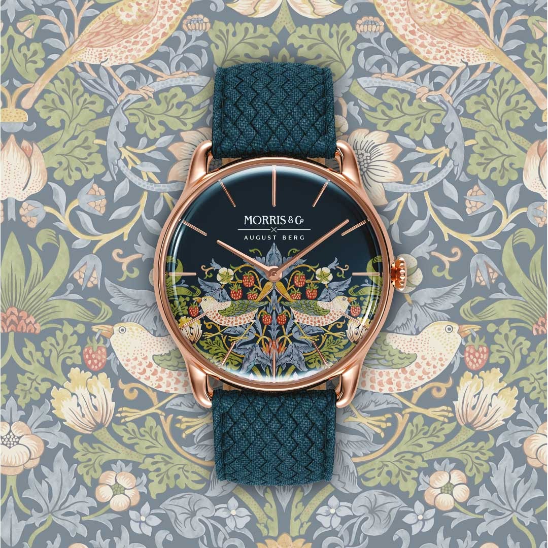 Morris & Co. Indigo Rose Gold Strawberry Thief Watch