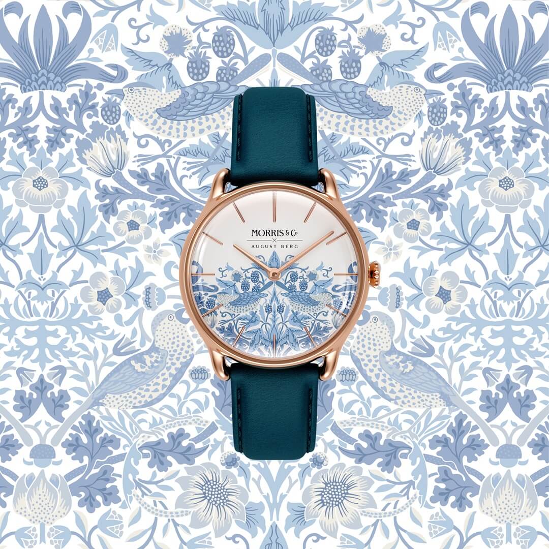 New Simply Strawberry Thief | Woad Blue Italian Leather | Rose Gold (2023) - August Berg