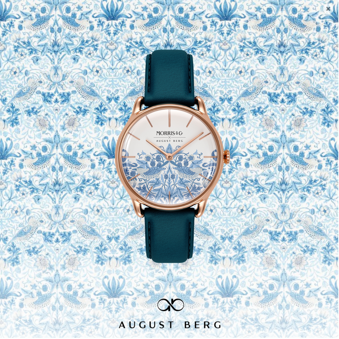 New Simply Strawberry Thief | Woad Blue Italian Leather | Rose Gold (2023) - August Berg
