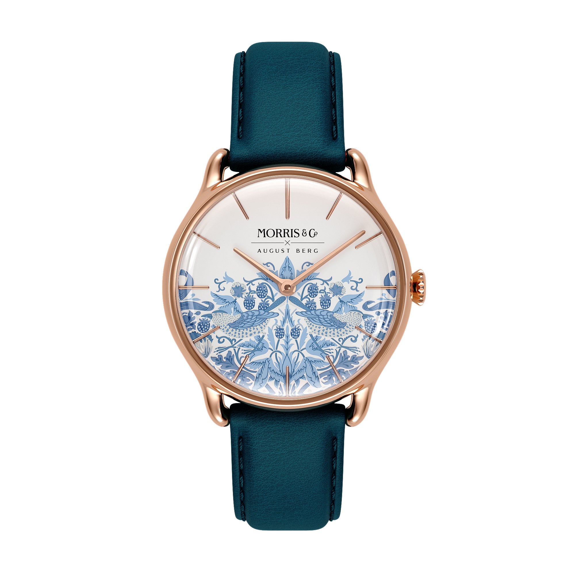 New Simply Strawberry Thief | Woad Blue Italian Leather | Rose Gold (2023)