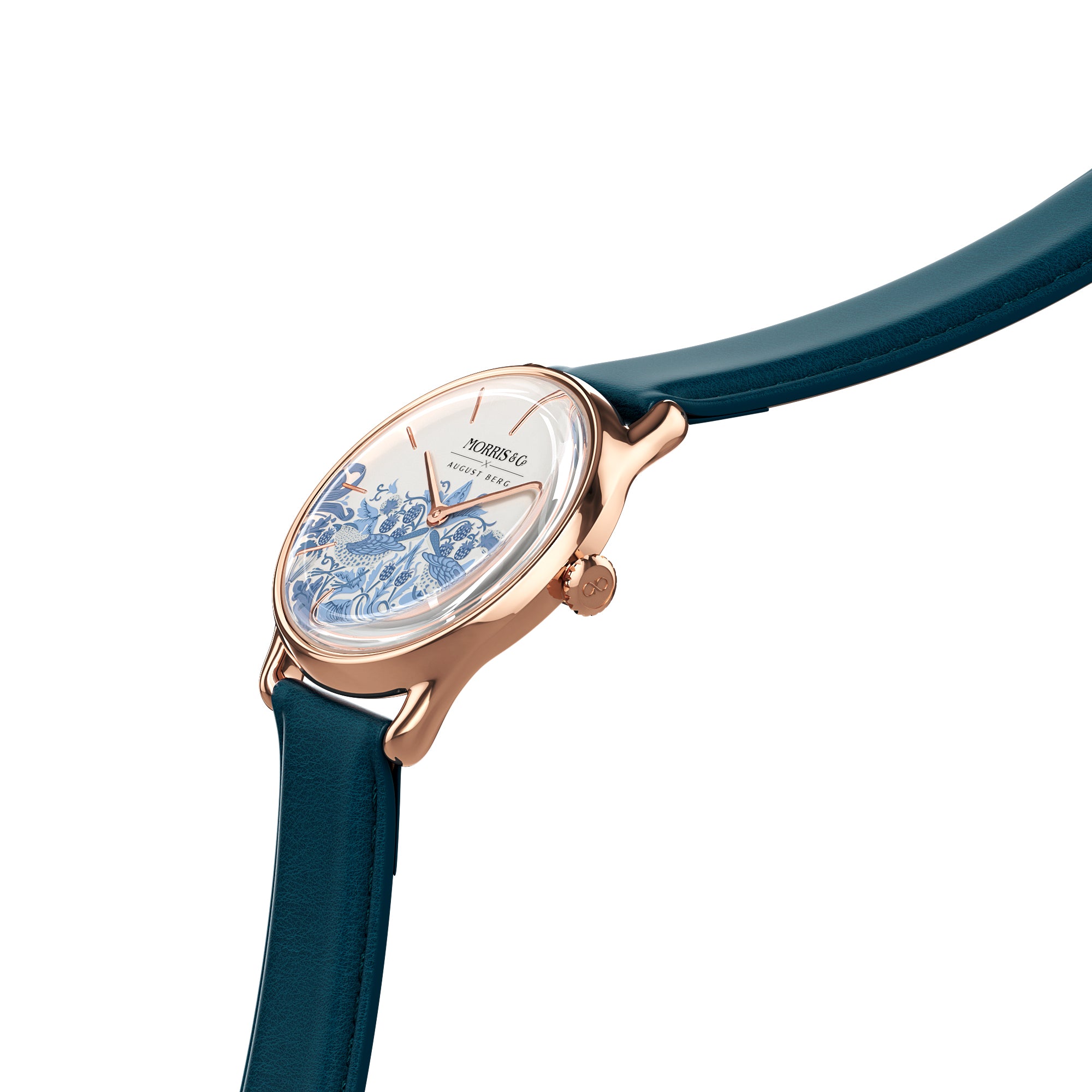 Rose Gold Watch | Woad Blue Italian Leather | Simply Strawberry Thief | AUGUST BERG x MORRIS & CO.