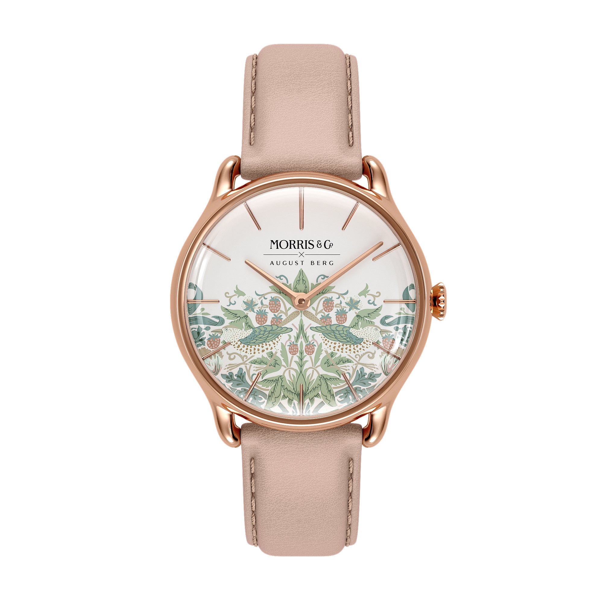 Rose Gold Watch | Cochineal Dusty Pink Italian Leather | Simply Strawberry Thief | AUGUST BERG x MORRIS & CO.