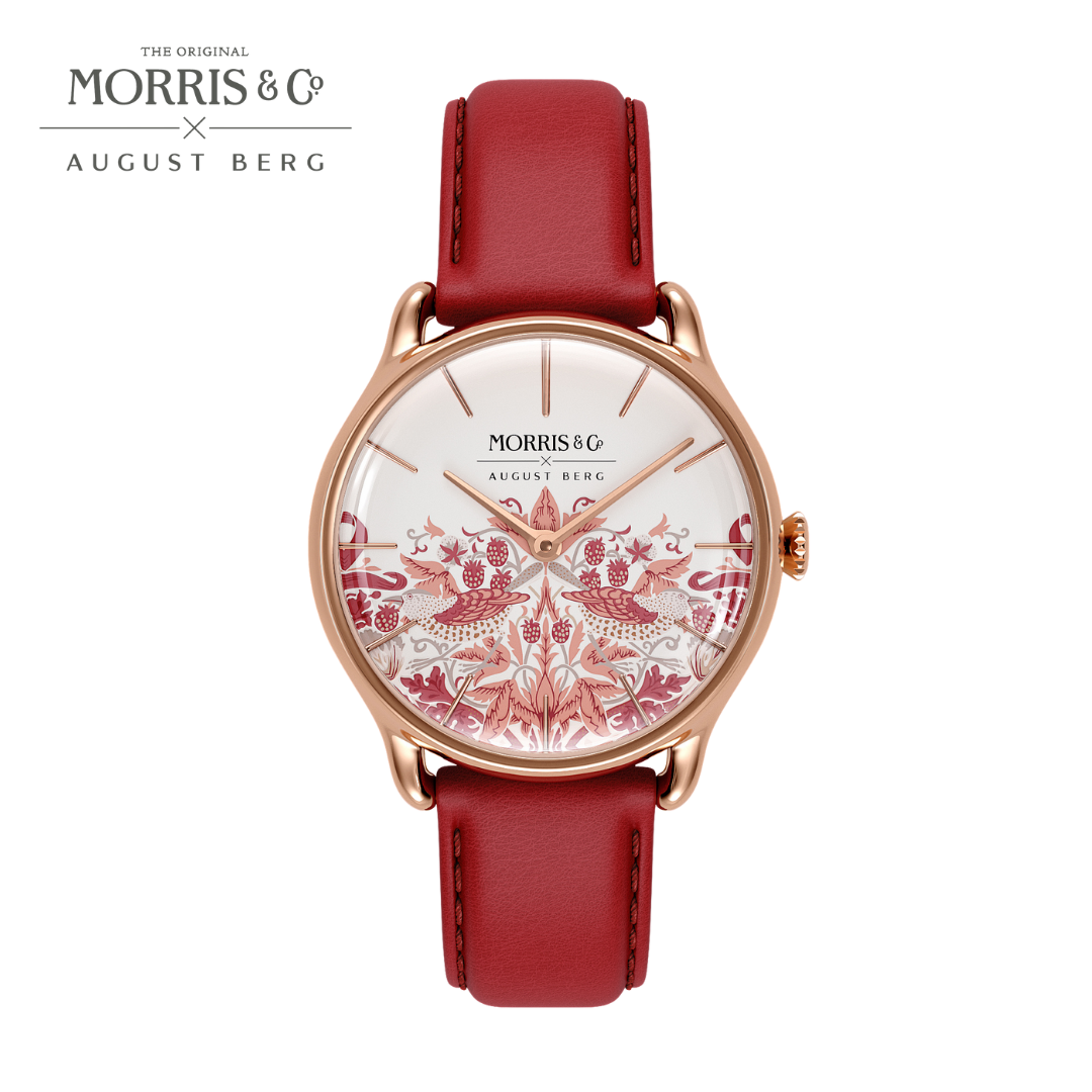 AUGUST BERG x MORRIS & CO. | Rose Gold Strawberry Thief | Madder Rouge Italian Leather