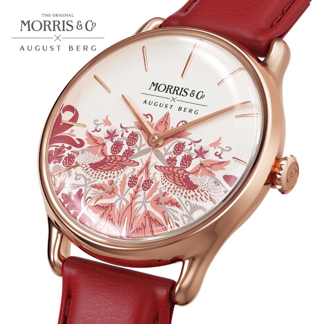 AUGUST BERG x MORRIS & CO. | Rose Gold Strawberry Thief | Madder Rouge Italian Leather