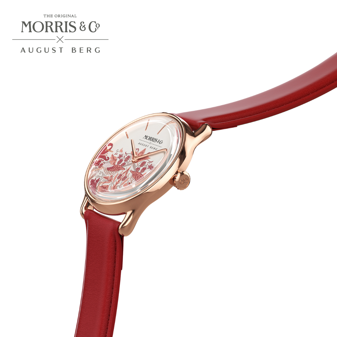 AUGUST BERG x MORRIS & CO. | Rose Gold Strawberry Thief | Madder Rouge Italian Leather