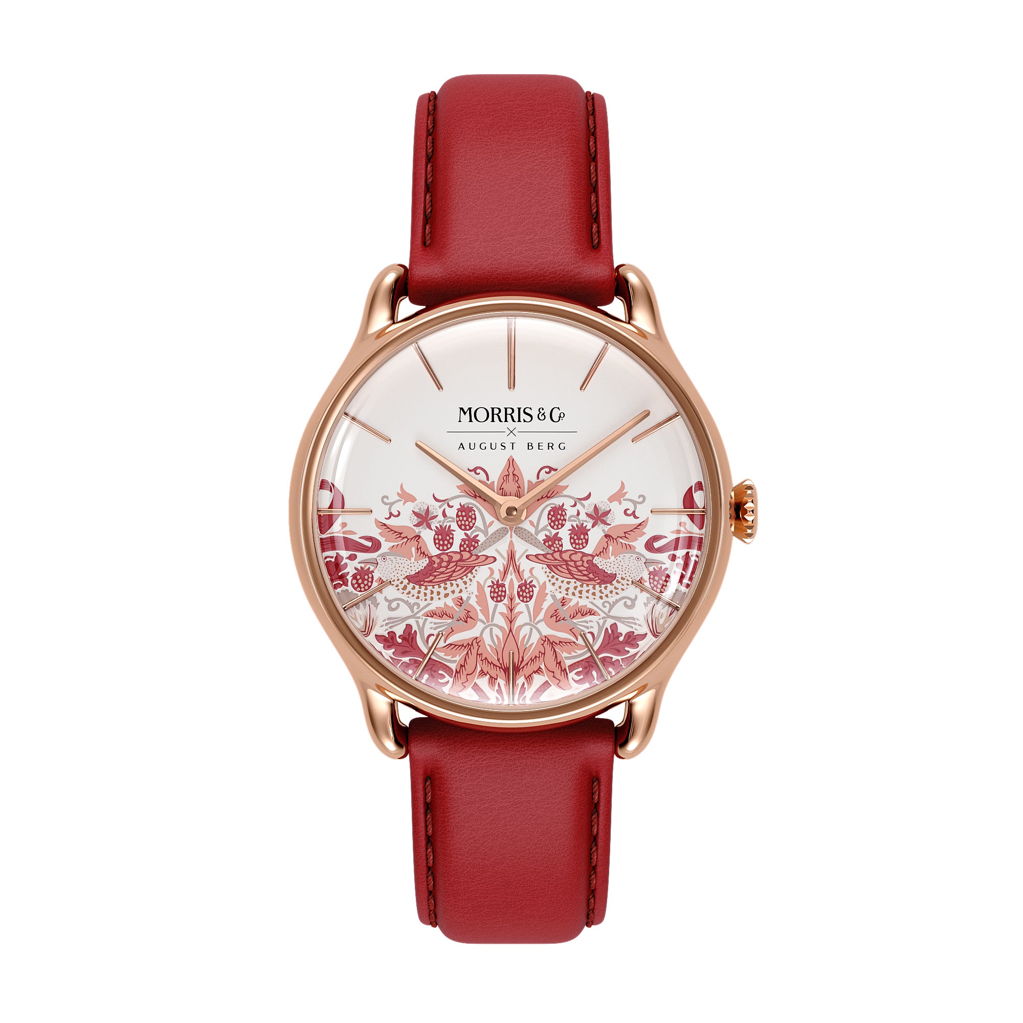 AUGUST BERG x MORRIS & CO. | Rose Gold Strawberry Thief | Madder Rouge Italian Leather