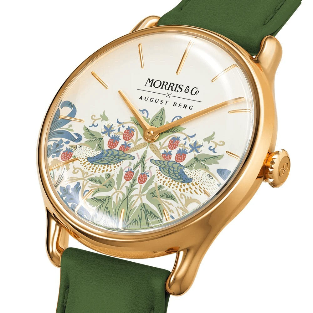 Simply Strawberry Thief Cochineal Olive Green Watch | August Berg