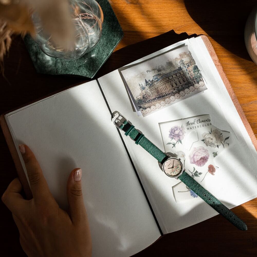 Petite Strawberry Thief Silver Fennel Perlon Strap Watch