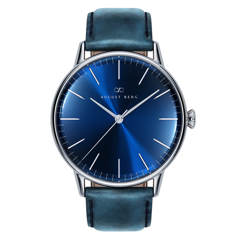 august berg Deep Blue Silver Watch with Blue Leather Strap | August Berg