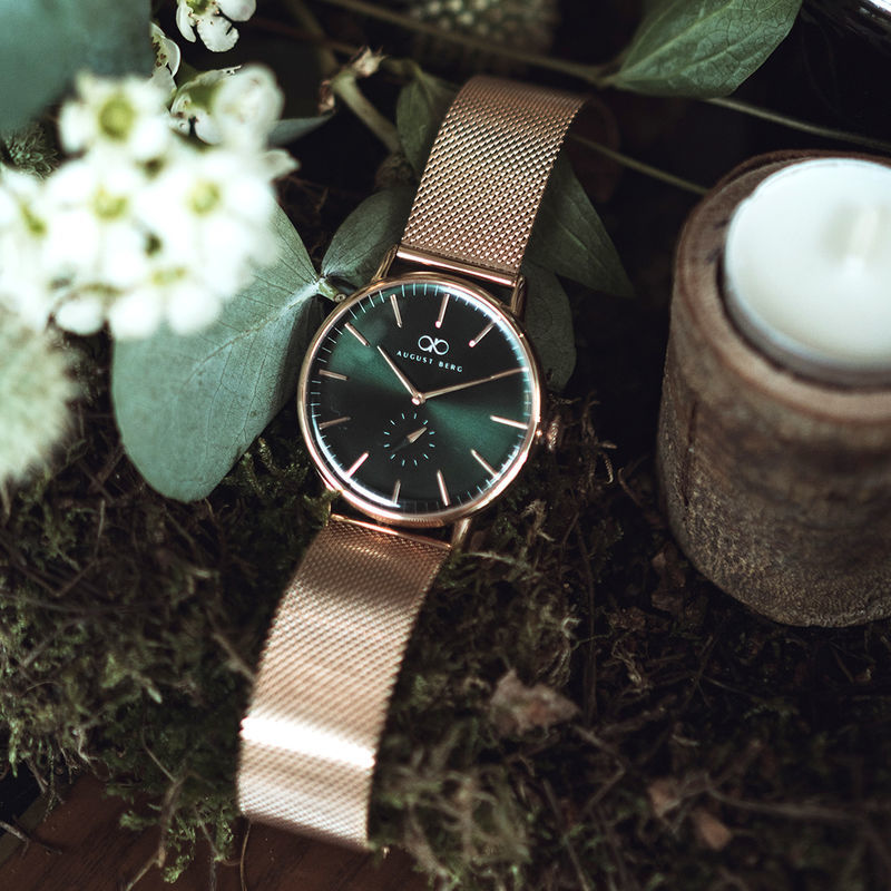 Green Dial Rose Gold Watch With Rose Gold Strap – August Berg Green Dial Rose Gold Watch With Rose Gold Strap – August Berg