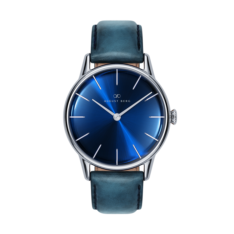 Deep Blue Dial Silver Watch With Blue Strap August Berg 32mm