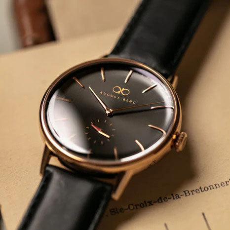 Noir Black Dial Rose Gold Watch With Black Strap – August Berg