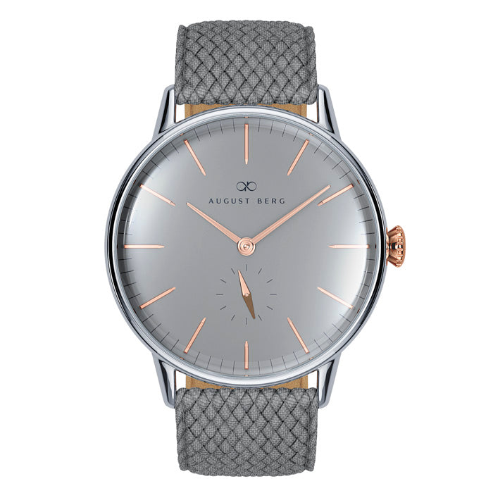 august berg Nordic Granite Silver & Rose Gold Grey Perlon Watch