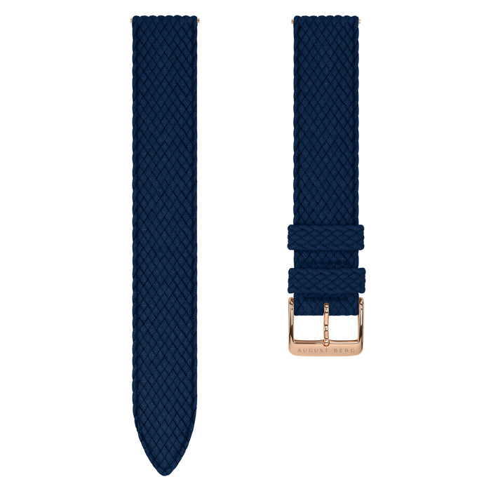Deep Blue Perlon Rose Gold Buckle Watch Strap August Berg