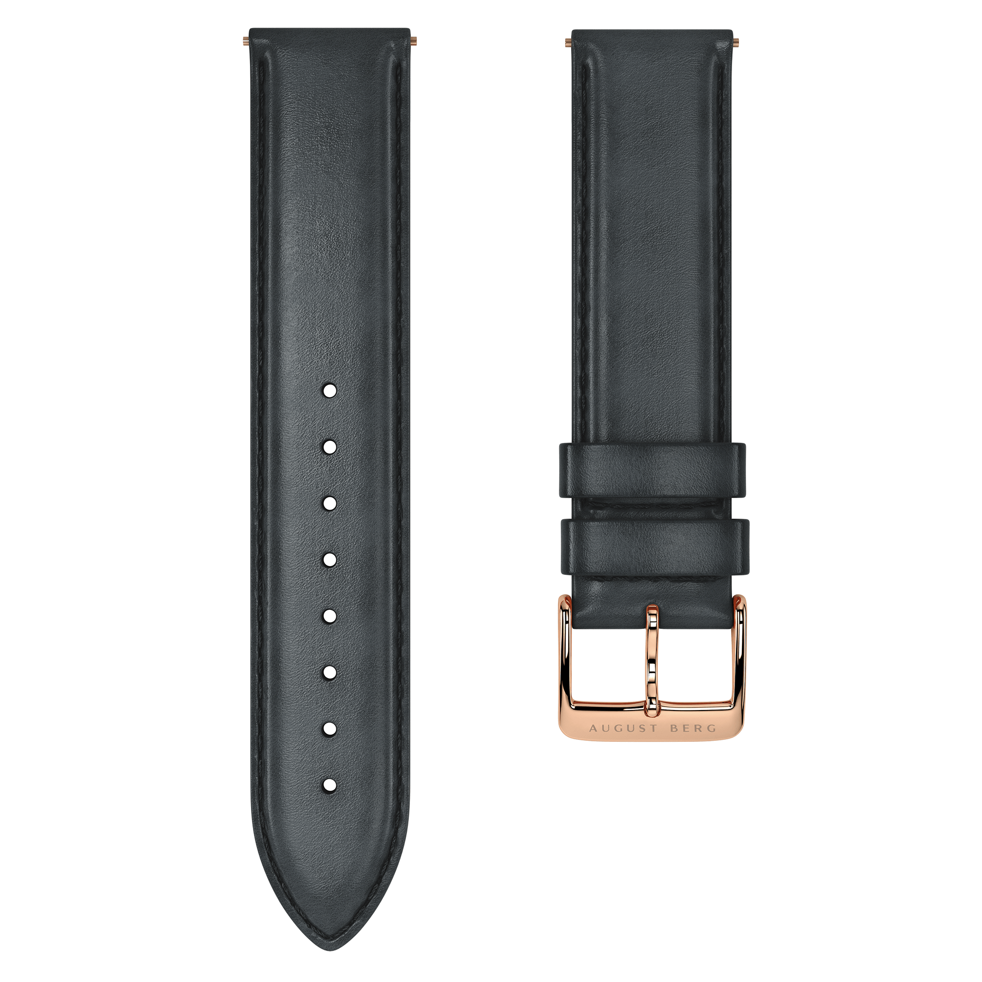 Black Leather Rose Gold Buckle Strap - August Berg