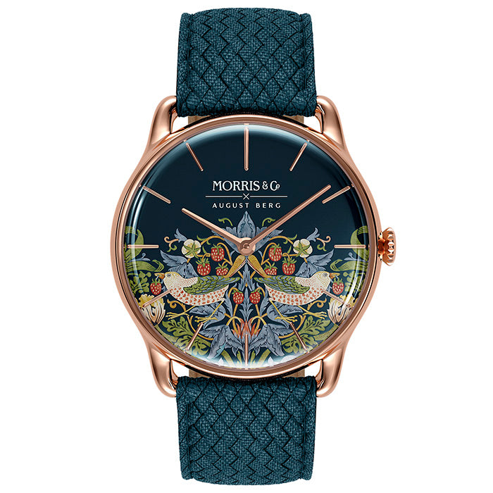 Morris Indigo Rose Gold Strawberry Thief Watch – August Berg
